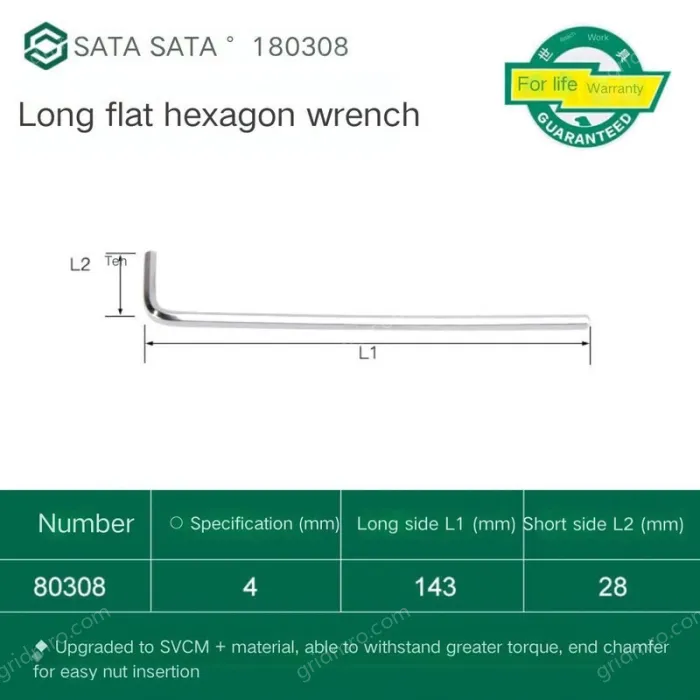 Extra-long flat-head Allen wrench 4mm 80308